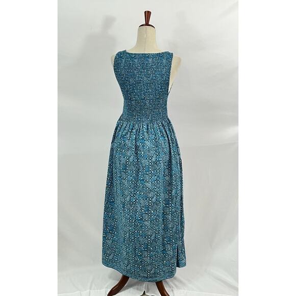 HILL HOUSE Sz S Small Blue Navy Calico Trellis Cosima Nap Dress Midi Cotton - Picture 4 of 9